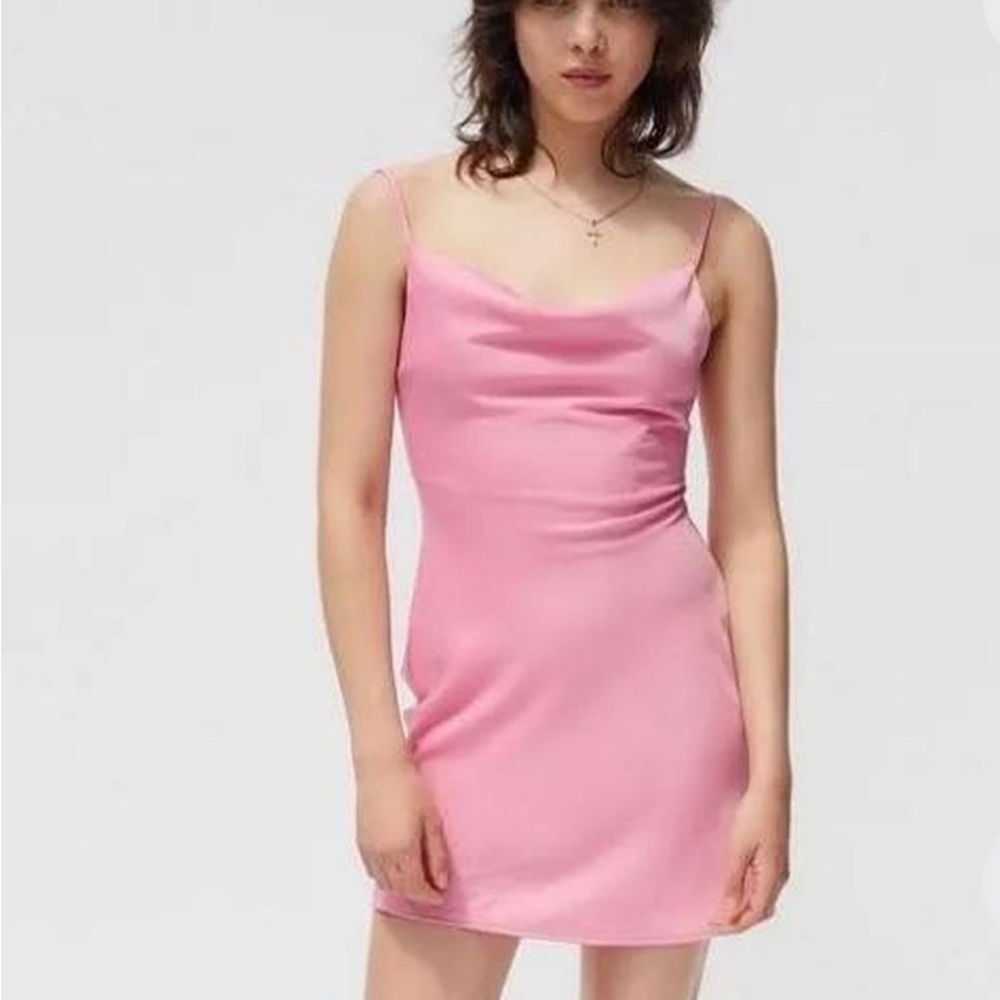 Urban Outfitters Satin Cowl Neck Pink Dress